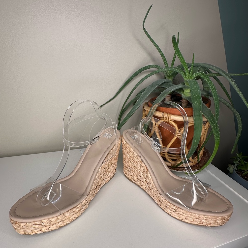BP. Clear Strap Espadrille Wedge Sandals Size 10M Ankle Strap Platform Heels NWT - Picture 6 of 12